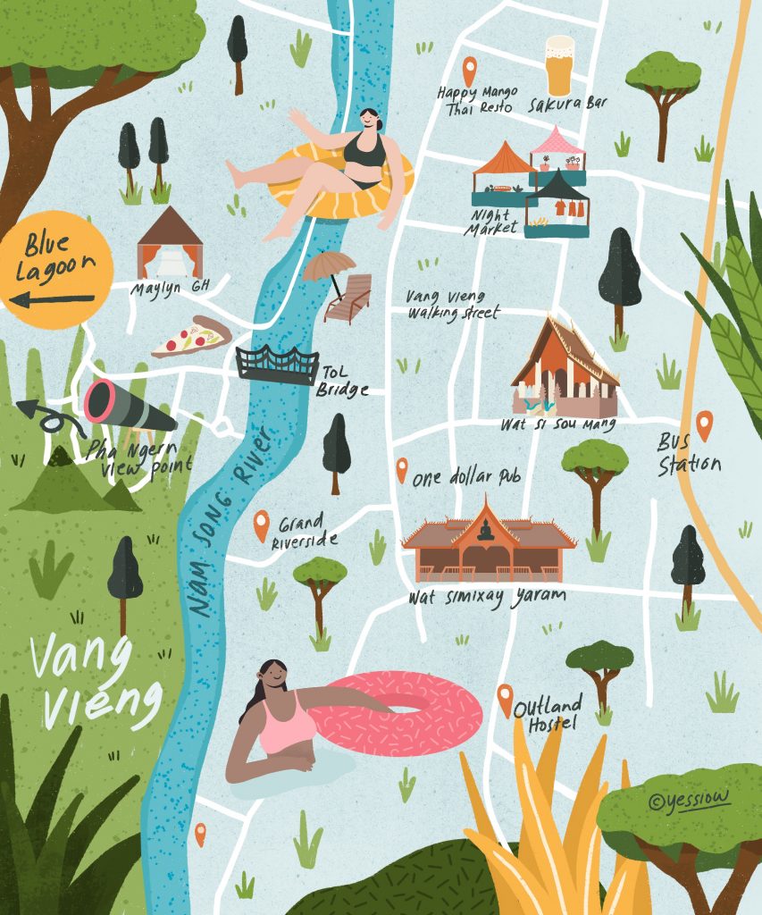 YN Yessiow Vang Vieng Map Illustration - Owl Agency - Illustration ...